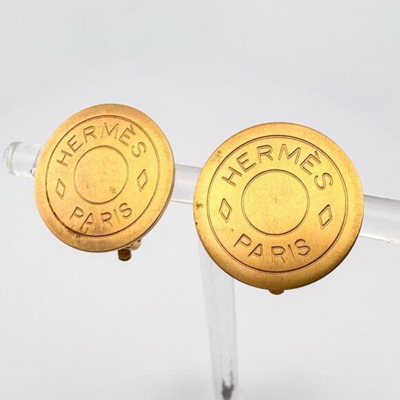 HERMES Jewelry - HERMES Sellier Earrings Vintage Gold Hermes